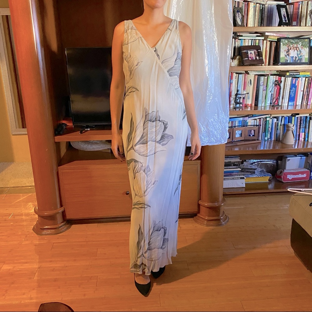 Grey Long Maxi Dress with Flowers Great Condition